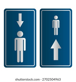 Icono de señalización del ascensor. Hacia arriba y hacia abajo. Vector de figura humana. Símbolo de navegación pública.
