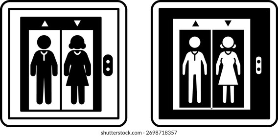 Elevator Signs. Black and White Vector Icons. Lifting Machine for Moving People and Goods Up and Down. Hospital Department Sign