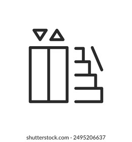 Elevator and stairs, linear style icon. landing, options to go up to the floor. Editable stroke width