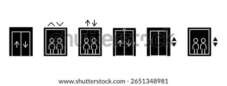 Elevator system filled icon vector illustration of up down transport cabin lift control design for smart building signage interface set.