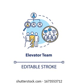 Elevator team concept icon. Work on-demand idea thin line illustration. Staff collaboration type, design studio team structure. Vector isolated outline RGB color drawing. Editable stroke