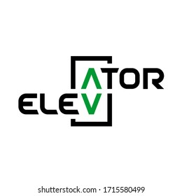 Elevator text logo. Stylized word elevator with panel button arrows up and down as letters A and V.