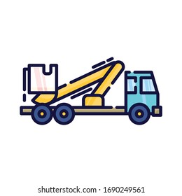 Elevator truck filled-outline simple icon in white isolated background. Vehicle clip art.