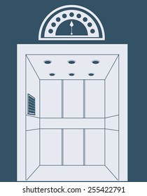 elevator, up, down, desing over, dark; blue. background, vector illustration.