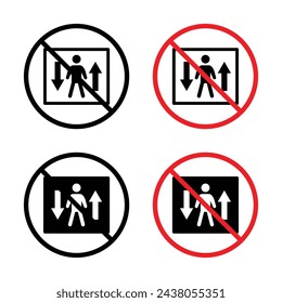 Elevator Usage Prohibition Signage. No Elevator Access Symbol.