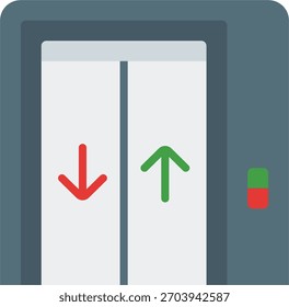 Projeto de vetor de elevador em estilo moderno, serviço de elevador do hotel e conceito de mobilidade de hóspedes, ilustração de instalações de hospitalidade. Ícone Simples