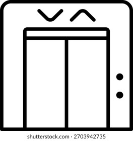 Projeto de vetor de elevador em estilo moderno, serviço de elevador do hotel e conceito de mobilidade de hóspedes, ilustração de instalações de hospitalidade. Ícone de Linha