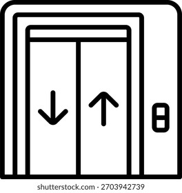 Projeto de vetor de elevador em estilo moderno, acesso ao piso do hotel e conceito de transporte de hóspedes, ilustração de instalação de construção. Ícone de Linha