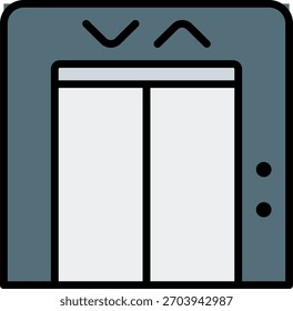 Projeto de vetor de elevador em estilo moderno, serviço de elevador do hotel e conceito de mobilidade de hóspedes, ilustração de instalações de hospitalidade. Ícone Linha Preenchida