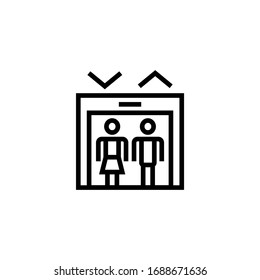 Elevator vector icon in linear, outline icon isolated on white background