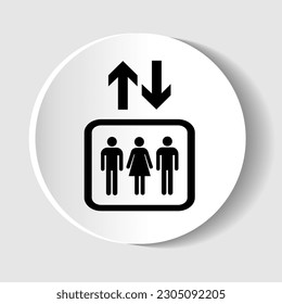 Elevator vector icon, round button for web design and mobile apps.