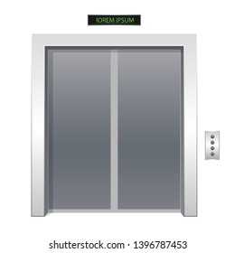 Elevator. Vector Isolated Graphic Design Illustration. Technological, engineering, industrial, digital, modern, mechanical. Steel, stainless, metal. Sash, doors, buttons, screen. Cartoon, comic, flat.