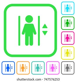 Elevator vivid colored flat icons in curved borders on white background