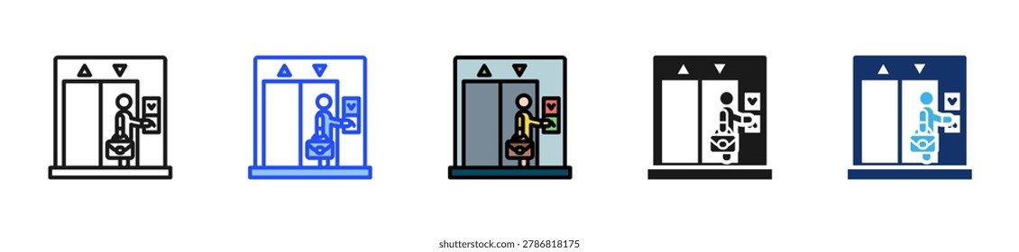 Elevator Waiting Icon Collection With Multiple Styles