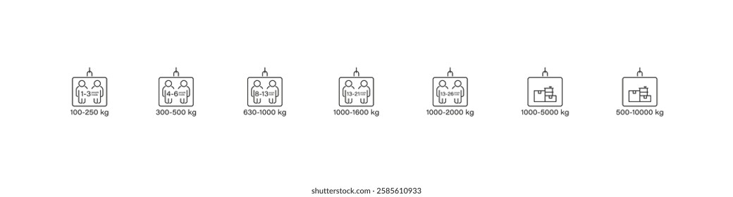 Elevator Weight Lifting Power Vector Icon Set