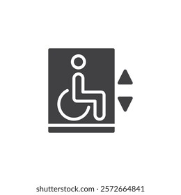 Elevator, wheelchair vector icon. filled flat sign for mobile concept and web design. Wheelchair Lift glyph icon. Symbol, logo illustration. Vector graphics