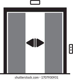 Elevator/lift door opening command/signal. The elevator door with opening sign.