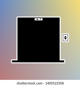 Elevators door sign. Black icon in white shell at pastel color background. Illustration.