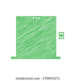 Elevators door sign. Green scribble Icon with solid contour on white background. Illustration.