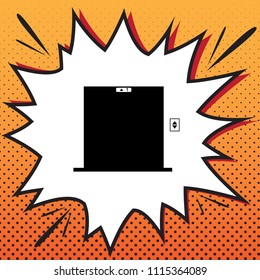 Elevators door sign. Vector. Comics style icon on pop-art background.