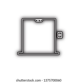 Elevators door sign. Vector. Double contour black icon with soft shadow at white background. Isolated.