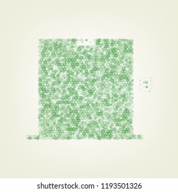 Elevators door sign. Vector. Green hexagon rastered icon and noised opacity and size at light green background with central light.