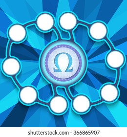 Eleven abstract circular boxes for your text and omega symbol