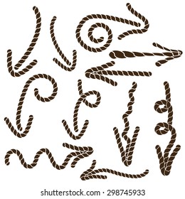 Eleven brown arrows from the rope. Isolated on white background. Vector eps 10.