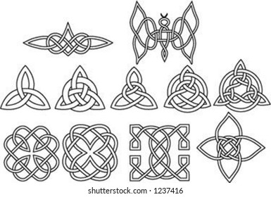 Eleven Celtic knot design elements.