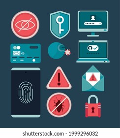 once iconos del conjunto de seguridad cibernética