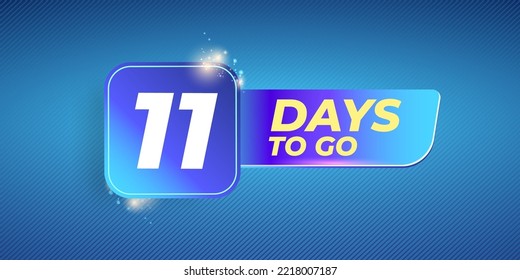 Eleven days to go countdown blue modern horizontal banner design template. 11 days to go sale announcement blue banner, label, sticker, icon, poster and flyer.