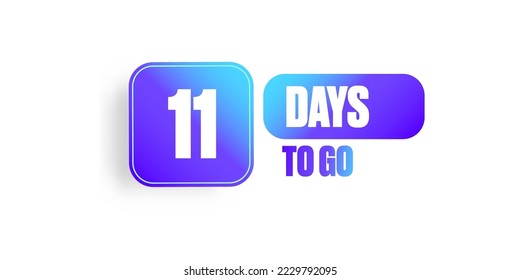 Eleven days to go countdown blue modern horizontal banner design template isolated on white background. 11 days to go sale announcement blue banner, label, sticker, icon, poster and flyer.