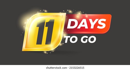 Eleven days to go countdown grey modern horizontal banner design template. 11 days to go sale announcement grey banner, label, sticker, icon, poster and flyer.