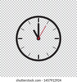 Eleven o’Clock flat icon design template isolated illustration on transparent background, Black, White and red clock icon vector illustration.