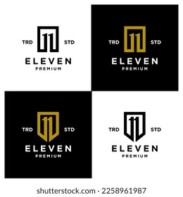 Eleven Initial number 11 icon design logo minimal template set collection