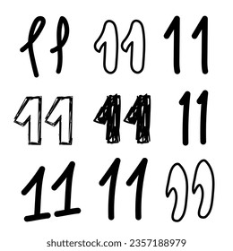 Eleven logo icon sign Number 11 Hand drawn ink sketch Decorative element Cartoon doodle design Children's style Fashion clothing print clothing greeting invitation card cover flyer poster banner ad