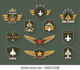 eleven military emblems and medals