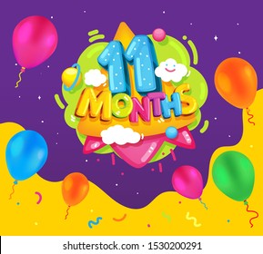 Eleven months baby poster. Vector color illustration for kids