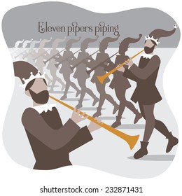 Eleven pipers piping Twelve days of Christmas EPS 10 vector illustration