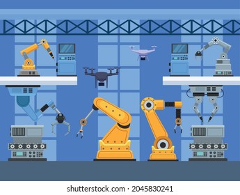 eleven production robotic machines scene
