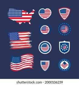 eleven usa flag set icons