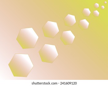 Eleven yellow hexagons (polyhedra) increase diagonally.