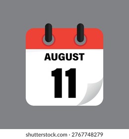 Eleventh August Calendar Icon Date Schedule Grey Background Vector Illustration