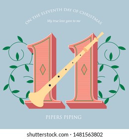 eleventh day of christmas of the twelve days of christmas/ advent calendar template vector/illustration