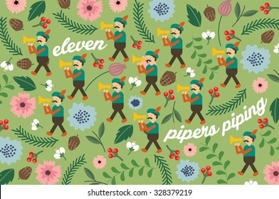 eleventh day of christmas of the twelve days of christmas vector/illustration