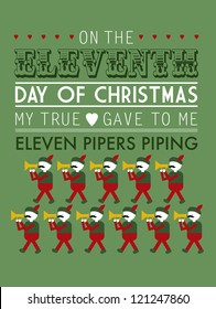 eleventh day of the twelve days of christmas template vector/illustration - eleven pipers piping