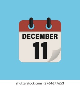 Eleventh December Calendar Icon Date Schedule Green Background Vector Illustration
