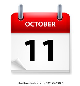 Eleventh October in Calendar icon on white background