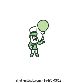 Elf with balloon line style icon design, Saint patricks day ireland celebration fortune irish natural and lucky theme Vector illustration