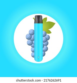 Barra de elfo con sabor a uva. Vape con sabor a baya. Uvas azules. Vector